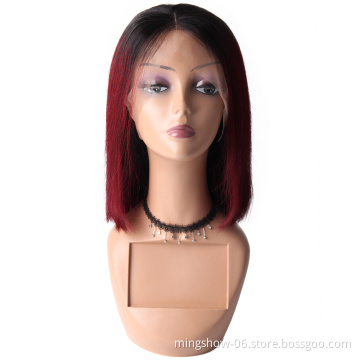 Short quality bob lace human hair wig, ombre frontal lace human hair wig